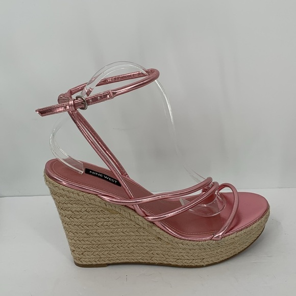 Nine West Hipsta Espadrille wedge platform sandals strappy shoe metallic pink 11 - Picture 1 of 6